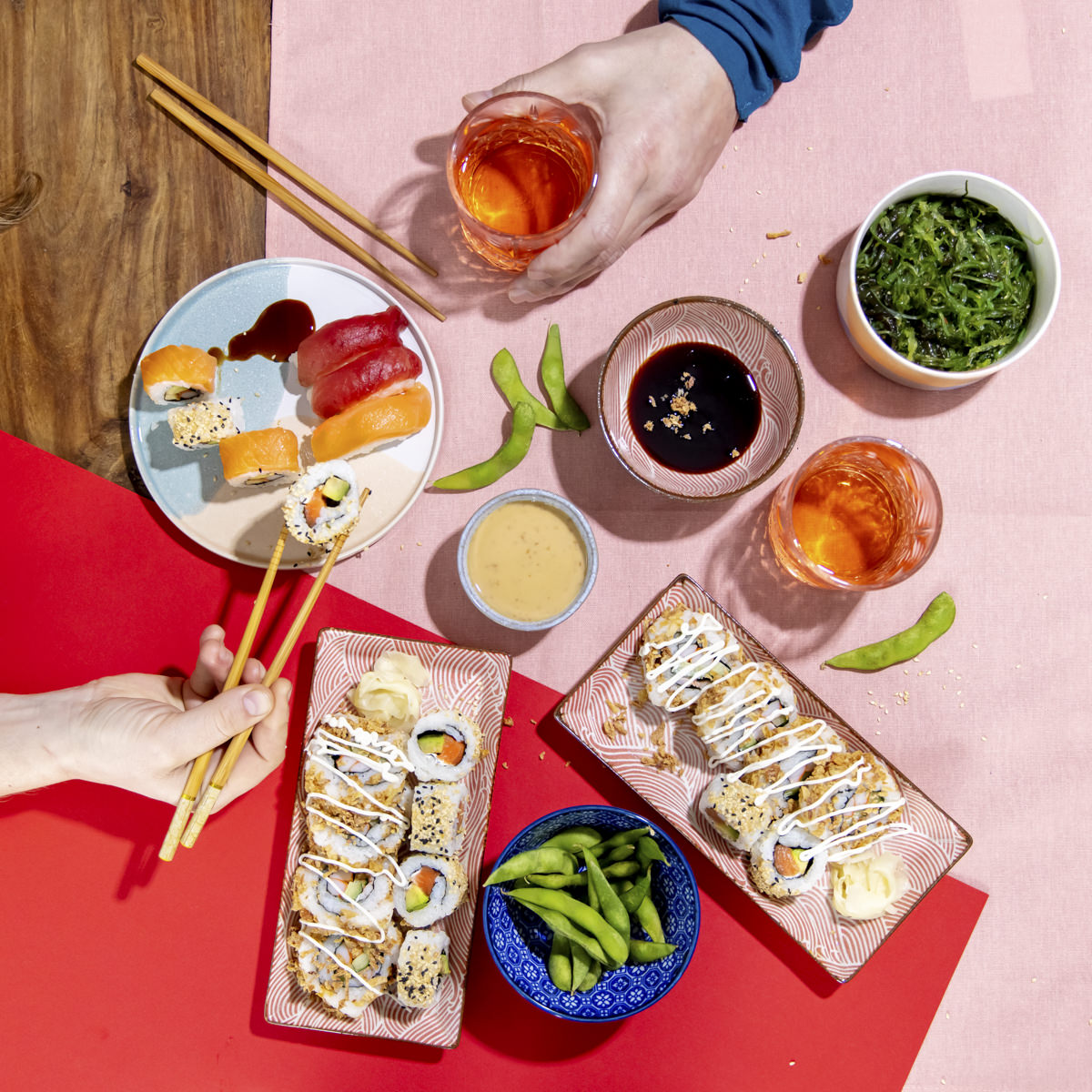 Social Media Content Fotografie mit verschiedenen Sushi Sorten der Firma Eat Happy | Foto: Hanna Witte